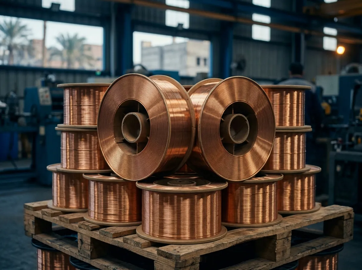 MIG welding wire spools in the factory