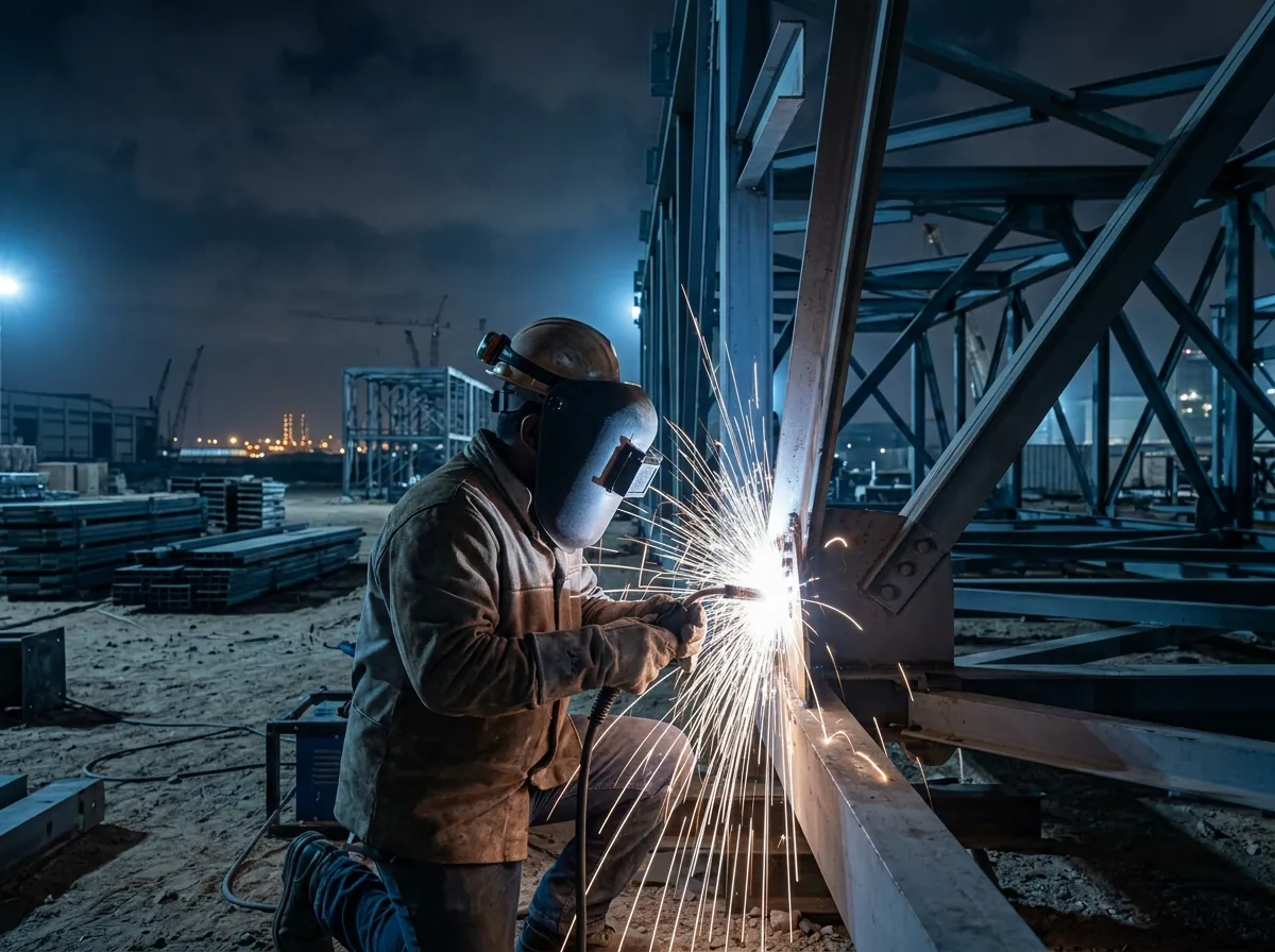Structural welding at night